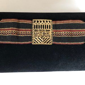 Gold Plated Seed Beaded Aztec Choker Necklace